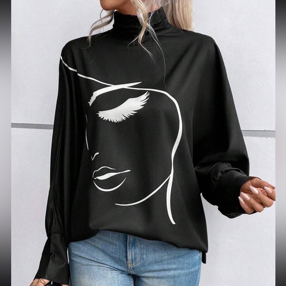 Oversized Abstract Print Pop Art Batwing Sleeve Top Blouse Shirt - Picture 3 of 6